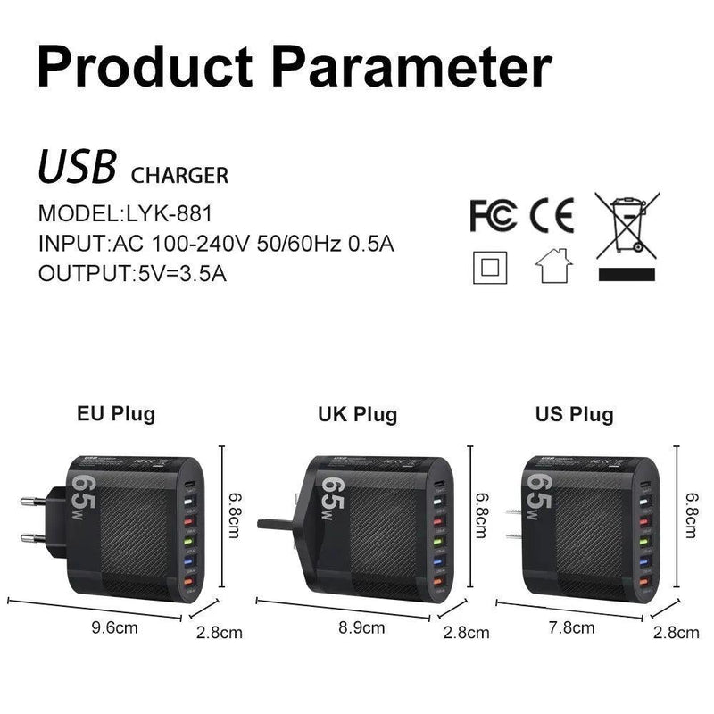 Carregador adaptador USB para Xiaomi, iPhone, Samsung